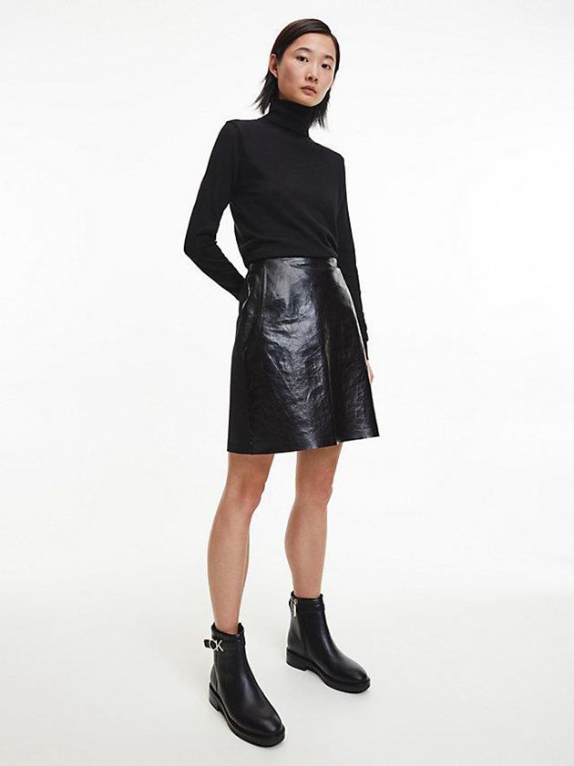Black Calvin Klein Leather Ankle Women Boots | RKCB-35612