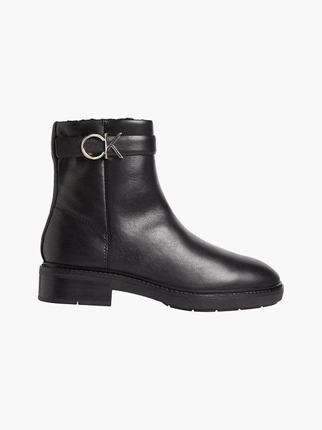 Black Calvin Klein Leather Ankle Women Boots | RKCB-35612