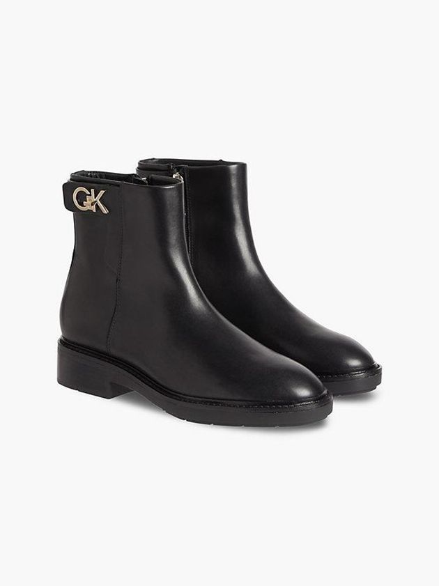 Black Calvin Klein Leather Ankle Women Boots | BWAC-54621