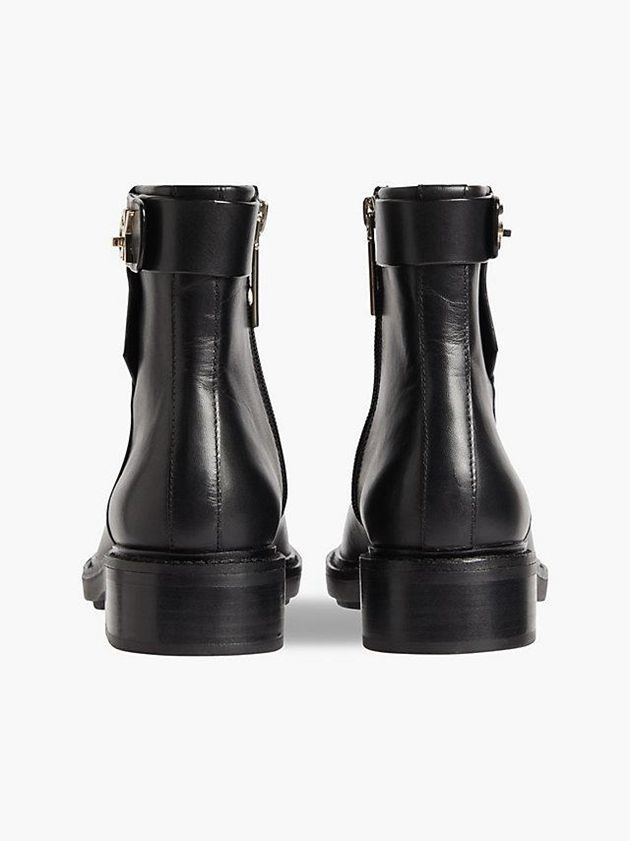 Black Calvin Klein Leather Ankle Women Boots | BWAC-54621