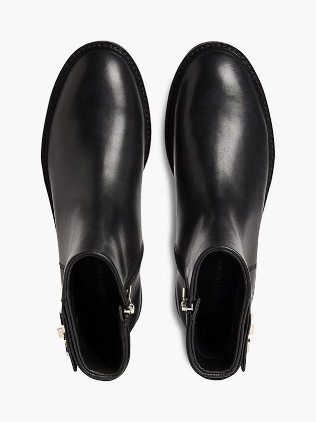 Black Calvin Klein Leather Ankle Women Boots | BWAC-54621