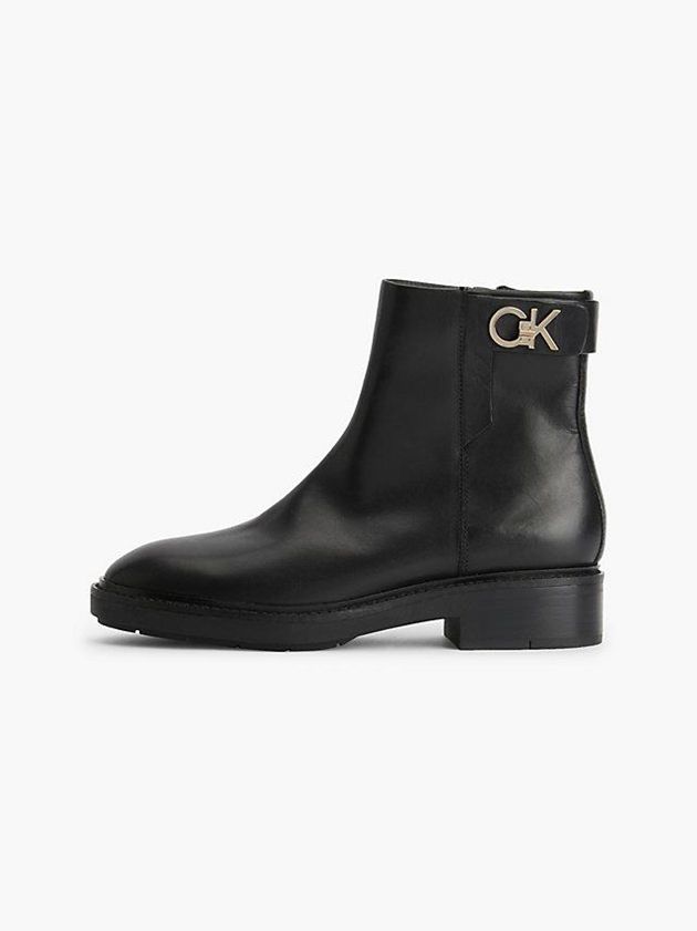 Black Calvin Klein Leather Ankle Women Boots | BWAC-54621