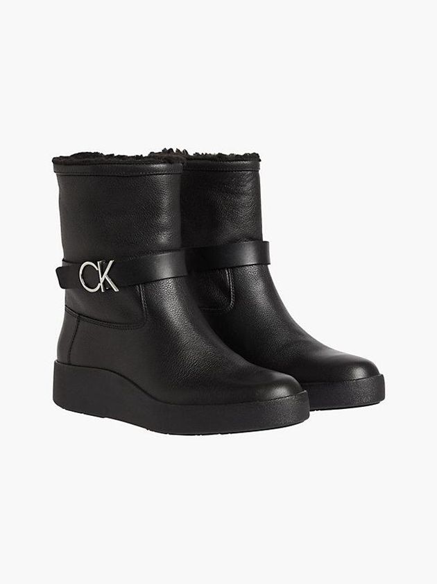 Black Calvin Klein Leather Ankle Women Boots | TOLV-01763