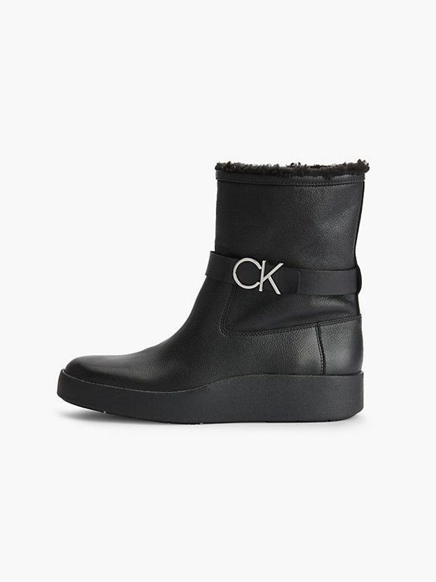 Black Calvin Klein Leather Ankle Women Boots | TOLV-01763
