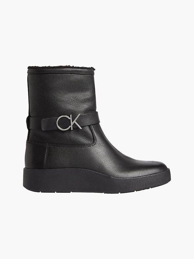 Black Calvin Klein Leather Ankle Women Boots | TOLV-01763