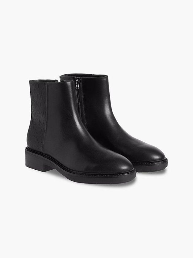 Black Calvin Klein Leather Ankle Women Boots | JEXG-72681