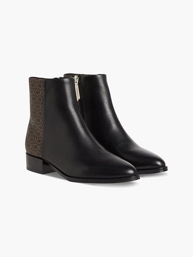 Black Calvin Klein Leather Ankle Women Boots | EMOA-50173