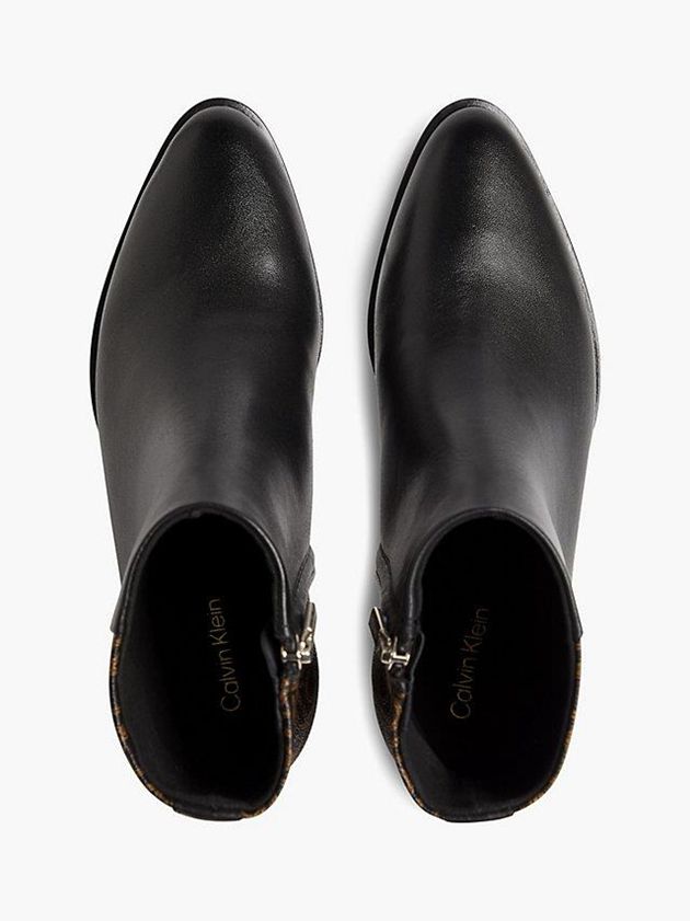 Black Calvin Klein Leather Ankle Women Boots | EMOA-50173