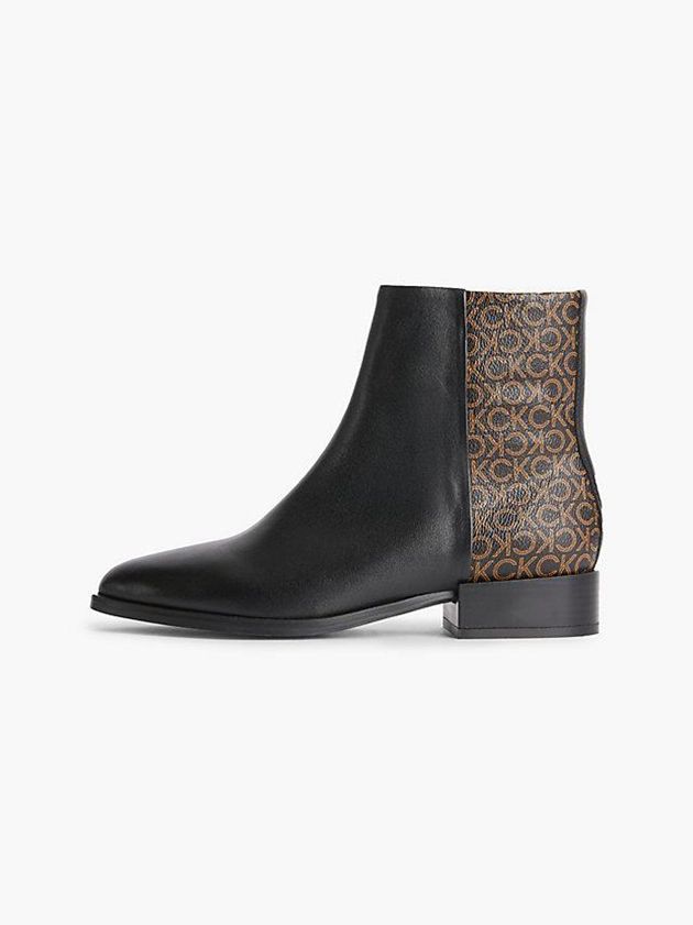Black Calvin Klein Leather Ankle Women Boots | EMOA-50173