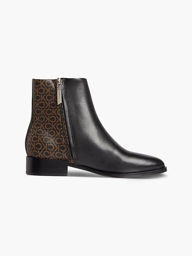 Black Calvin Klein Leather Ankle Women Boots | EMOA-50173
