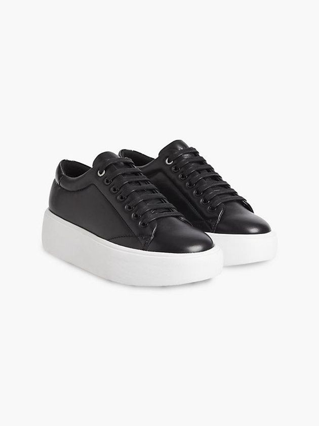Black Calvin Klein Leather Bubble Platform Women Sneakers | NHXD-57908