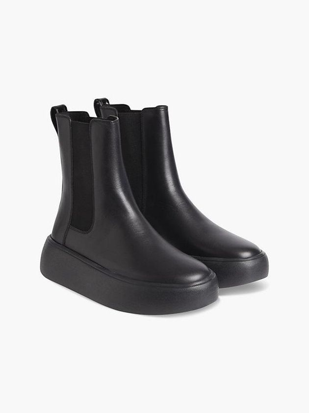 Black Calvin Klein Leather Bubble Platform Chelsea Women Boots | DIRY-15407
