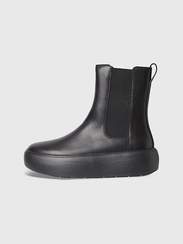Black Calvin Klein Leather Bubble Platform Chelsea Women Boots | DIRY-15407