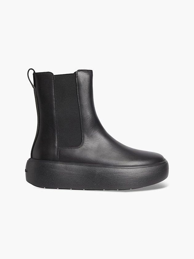 Black Calvin Klein Leather Bubble Platform Chelsea Women Boots | DIRY-15407