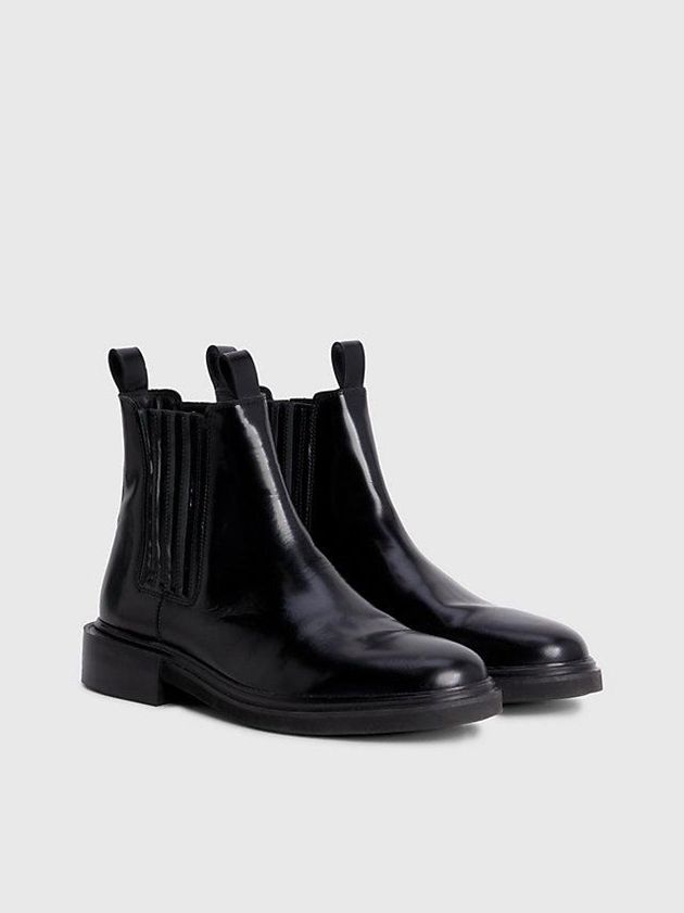 Black Calvin Klein Leather Chelsea Men Boots | NBWE-01654