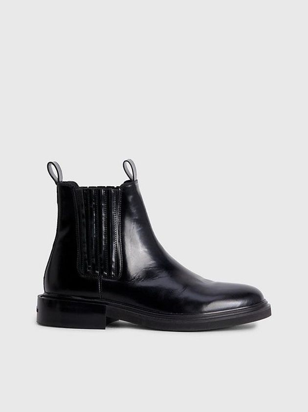 Black Calvin Klein Leather Chelsea Men Boots | NBWE-01654