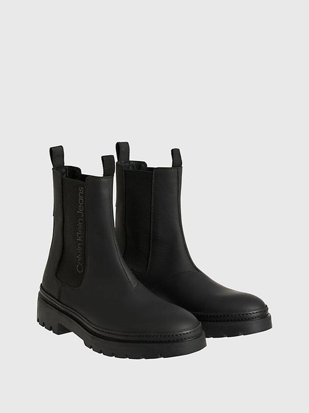 Black Calvin Klein Leather Chelsea Men Boots | JKQM-18254