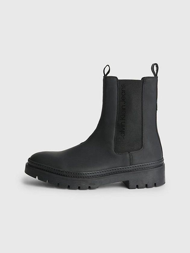 Black Calvin Klein Leather Chelsea Men Boots | JKQM-18254