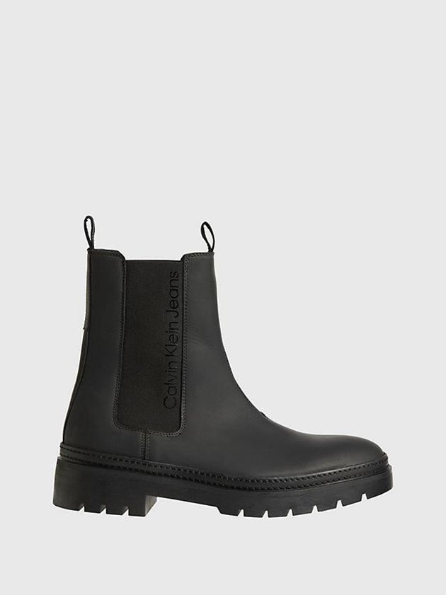Black Calvin Klein Leather Chelsea Men Boots | JKQM-18254