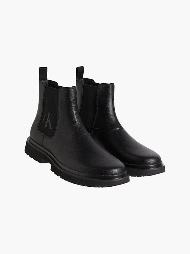 Black Calvin Klein Leather Chelsea Men Boots | PYGQ-71926
