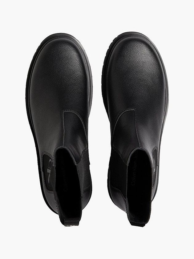 Black Calvin Klein Leather Chelsea Men Boots | PYGQ-71926