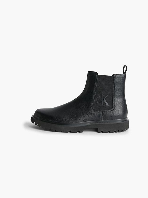 Black Calvin Klein Leather Chelsea Men Boots | PYGQ-71926