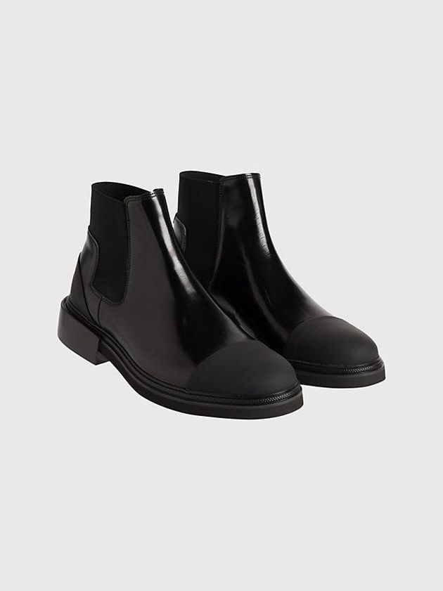 Black Calvin Klein Leather Chelsea Men Boots | ADOB-49035