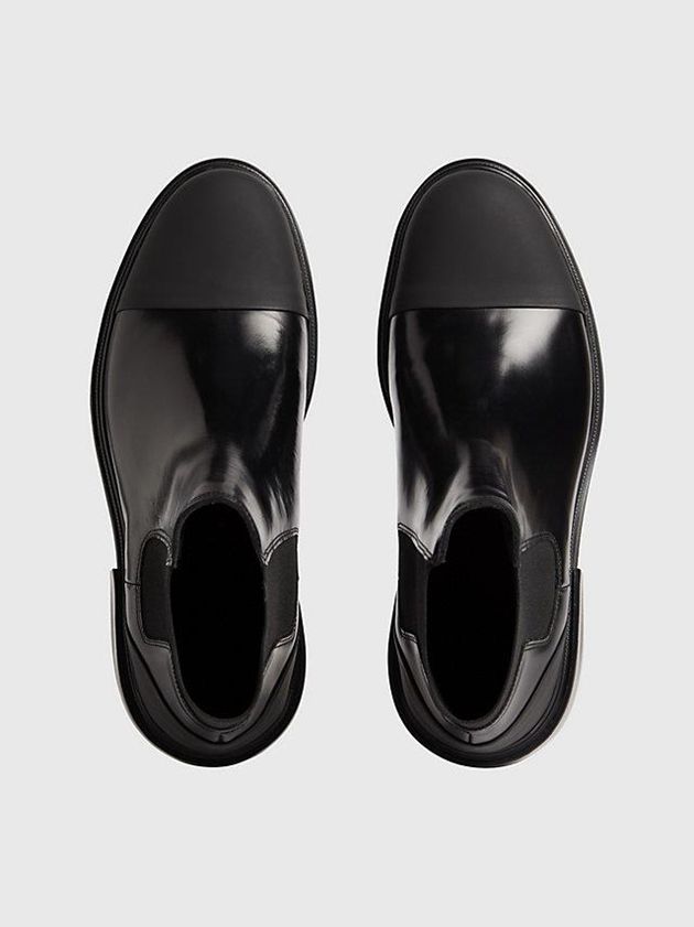 Black Calvin Klein Leather Chelsea Men Boots | ADOB-49035