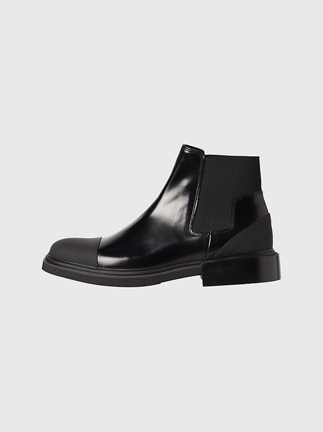 Black Calvin Klein Leather Chelsea Men Boots | ADOB-49035
