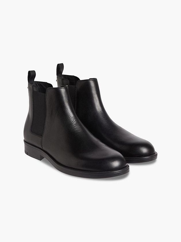 Black Calvin Klein Leather Chelsea Men Boots | SMLG-38915
