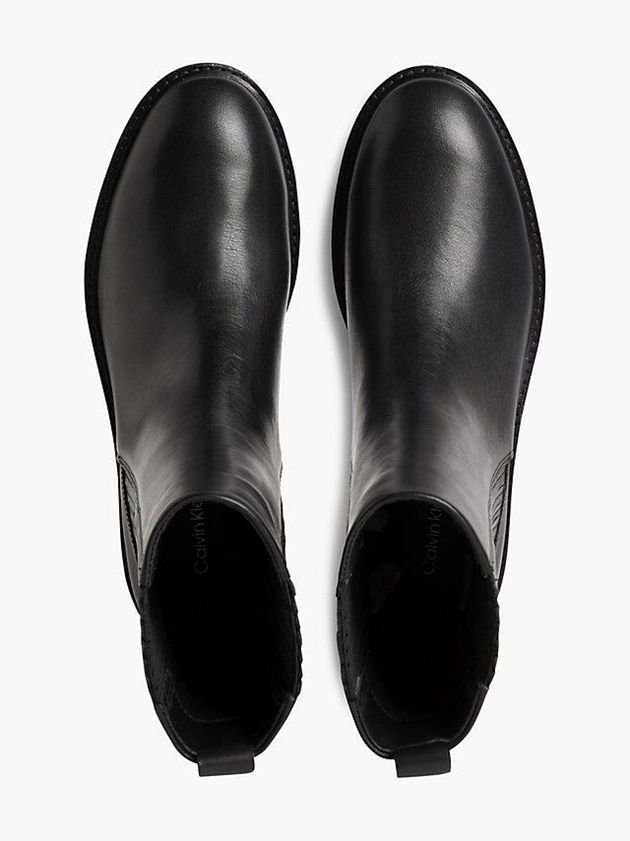 Black Calvin Klein Leather Chelsea Women Boots | PQLN-13268