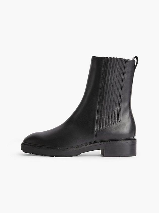 Black Calvin Klein Leather Chelsea Women Boots | PQLN-13268