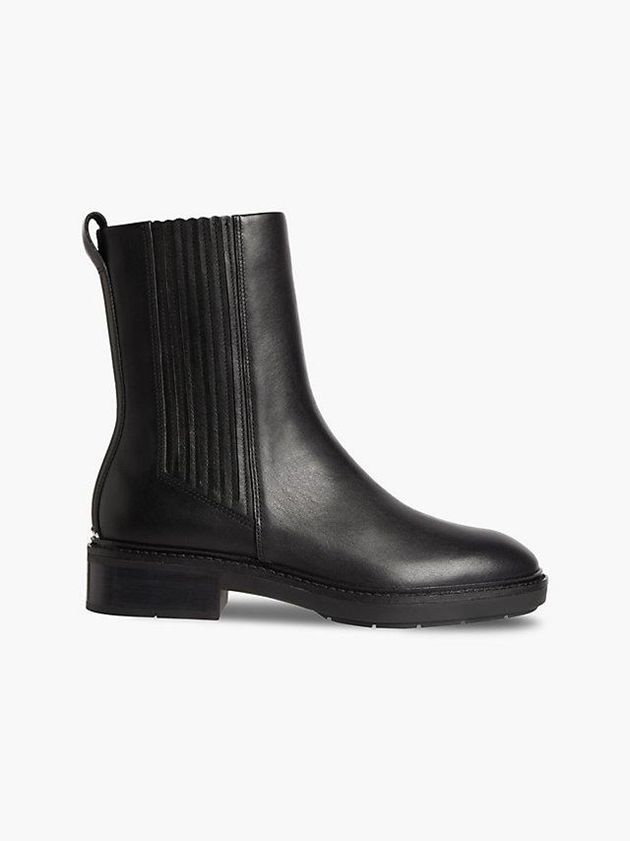 Black Calvin Klein Leather Chelsea Women Boots | PQLN-13268