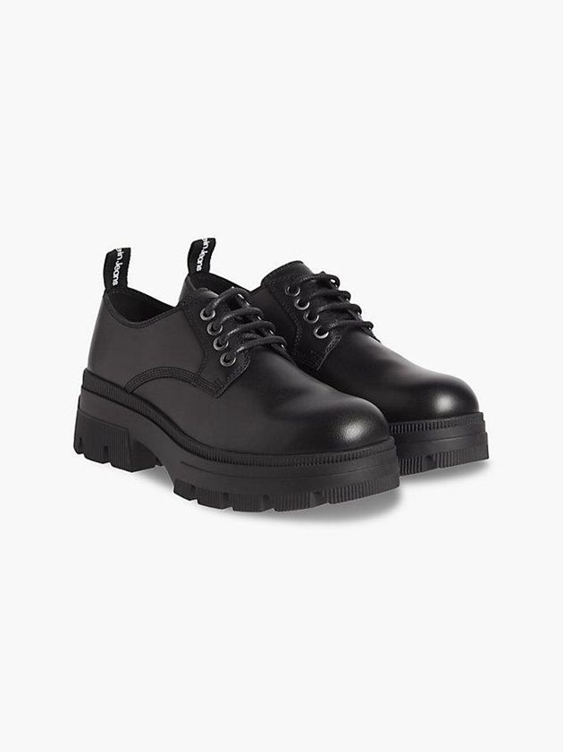 Black Calvin Klein Leather Chunky Lace-Up Women Slip On | LENB-96085