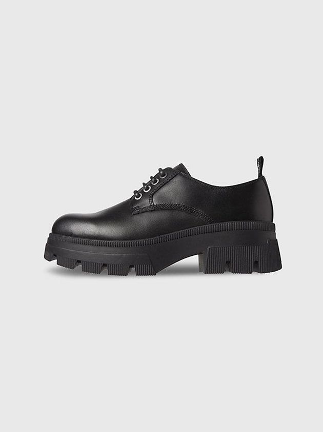 Black Calvin Klein Leather Chunky Lace-Up Women Slip On | LENB-96085