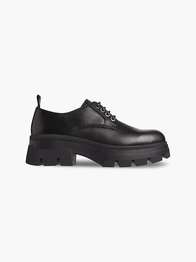 Black Calvin Klein Leather Chunky Lace-Up Women Slip On | LENB-96085