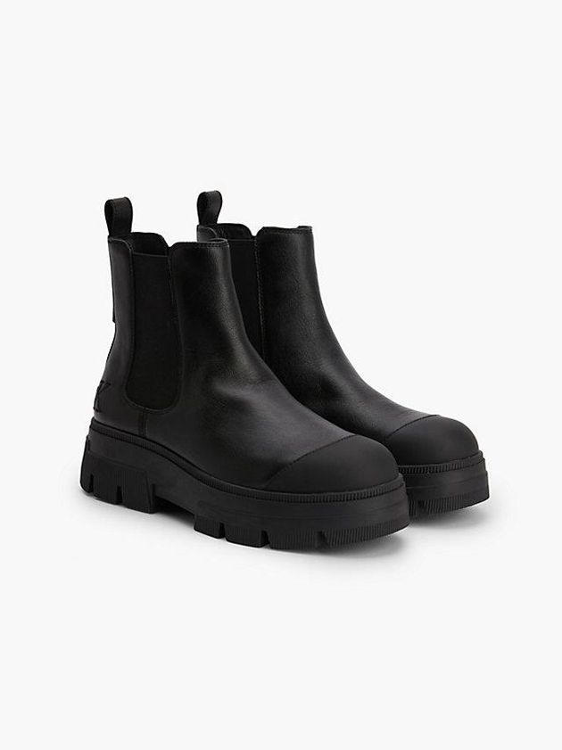 Black Calvin Klein Leather Chunky Men Boots | EYMI-61357