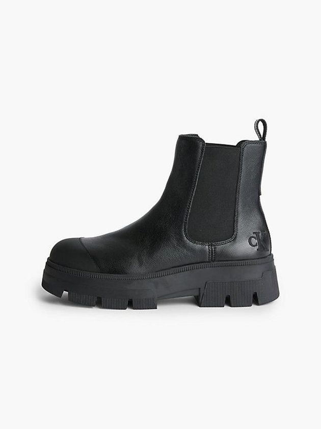 Black Calvin Klein Leather Chunky Men Boots | EYMI-61357