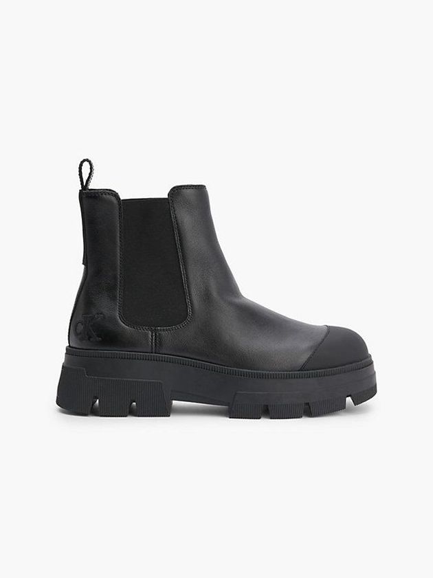 Black Calvin Klein Leather Chunky Men Boots | EYMI-61357
