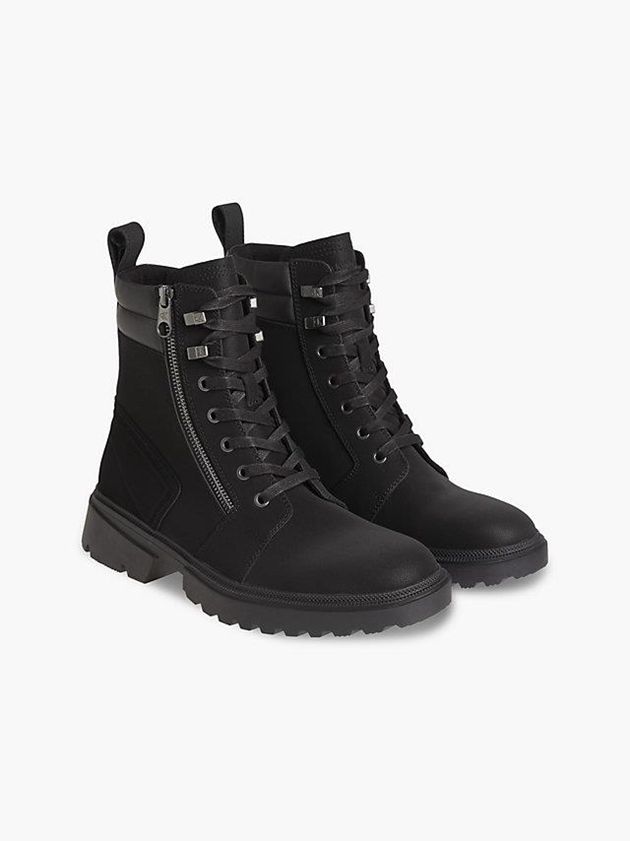 Black Calvin Klein Leather Chunky Men Boots | WPEI-35180