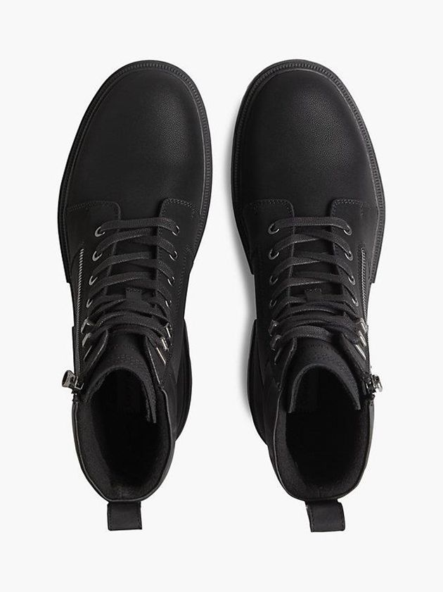 Black Calvin Klein Leather Chunky Men Boots | WPEI-35180