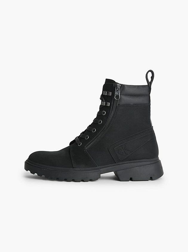 Black Calvin Klein Leather Chunky Men Boots | WPEI-35180