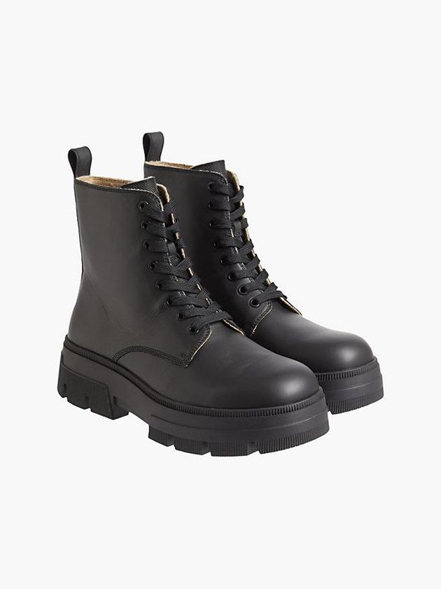 Black Calvin Klein Leather Chunky Men Boots | EDPS-74625