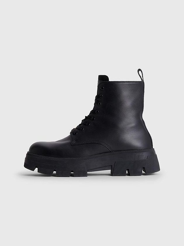 Black Calvin Klein Leather Chunky Men Boots | EDPS-74625