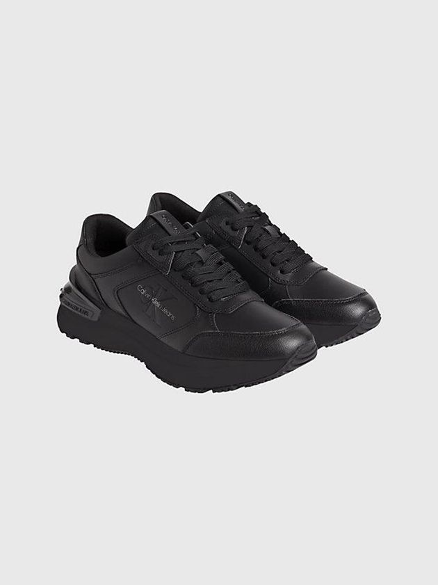 Black Calvin Klein Leather Chunky Men Sneakers | DXUI-17985