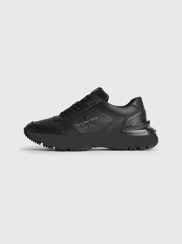 Black Calvin Klein Leather Chunky Men Sneakers | DXUI-17985