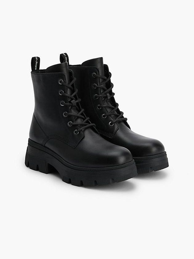 Black Calvin Klein Leather Chunky Platform Women Boots | HWMI-76213