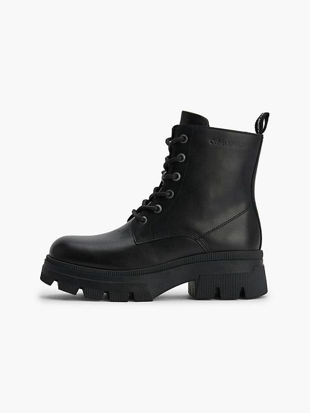 Black Calvin Klein Leather Chunky Platform Women Boots | HWMI-76213