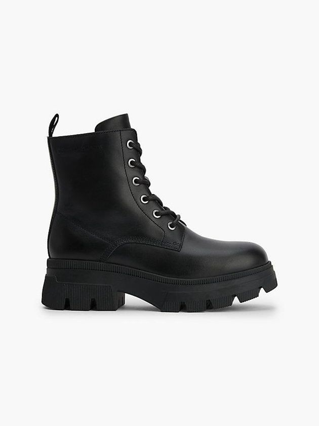 Black Calvin Klein Leather Chunky Platform Women Boots | HWMI-76213