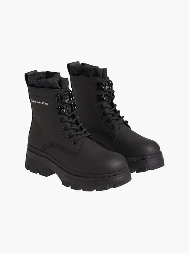 Black Calvin Klein Leather Chunky Platform Women Boots | AYUL-47926